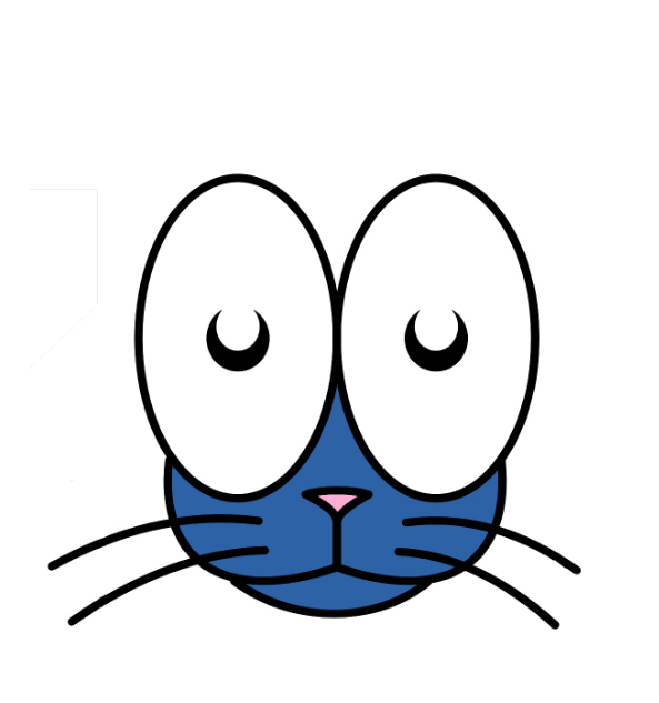 Logo de Bazookat, le héros de la bande-dessinée de Lezar Corp Éditions. Une tête de chat bleu avec des moustaches et des grands yeux